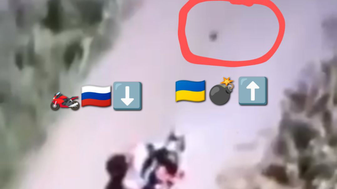 Ukranian drone strikes Russian soldiers riding a motorcycle