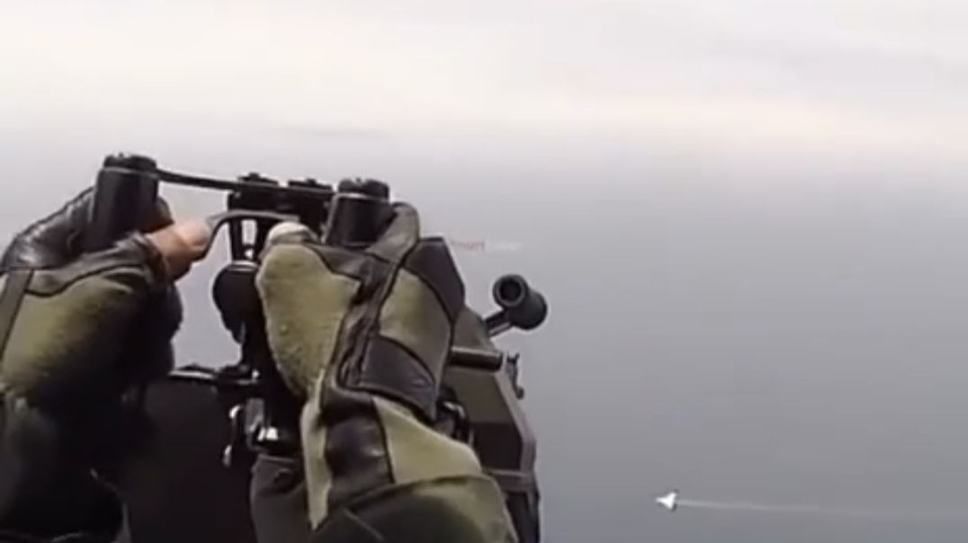 Russian Shahid drones being targeted from the helicopter in attempt to shoot it down
